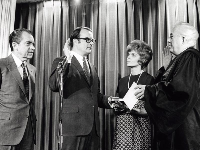 William Ruckelshaus being sworn in as the first chief administrator of the U.S. Environmental Protection Agency.