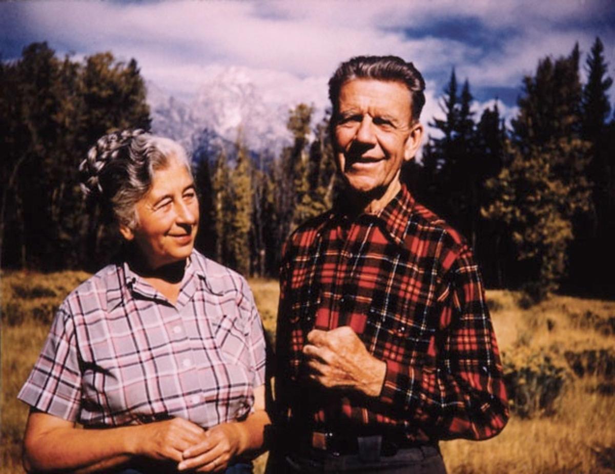 Presidential Medal of Freedom recipient Margaret E. Murie, left, and husband Olaus at their home in the Tetons in 1956. Besides being major figures in the American wilderness movement, they helped secure protection for the Arctic National Wildlife Refuge.  Photo courtesy Murie Center