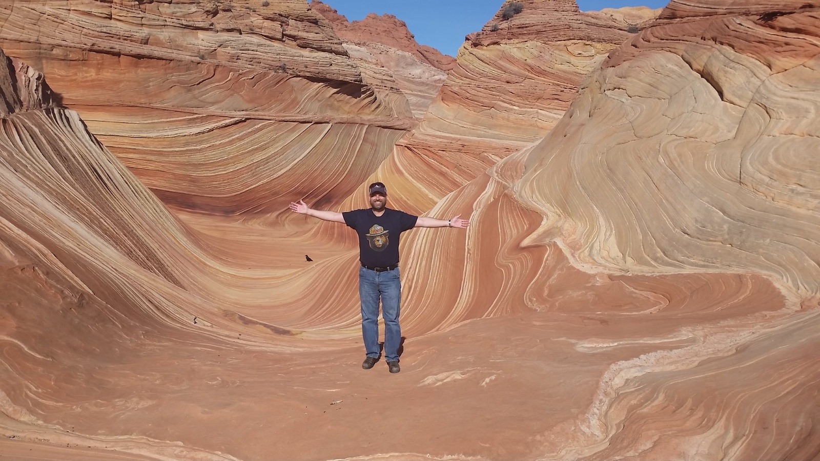 Living the dream of experiencing The Wave formation at North Coyote Buttes in the Paria Canyon-Vermillion Cliffs Wilderness, Utah. Photo courtesy Todd Johnson