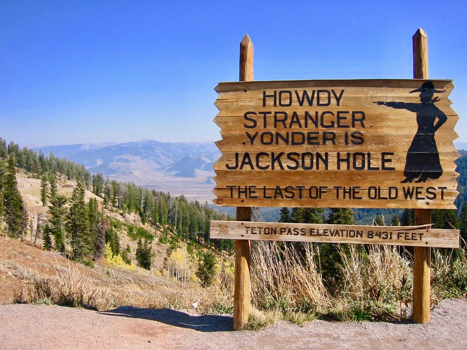 The old sign that greeted travelers coming over Teton Pass from Idaho on the descent into Jackson Hole. Good or bad, what are the differing characteristics between the 