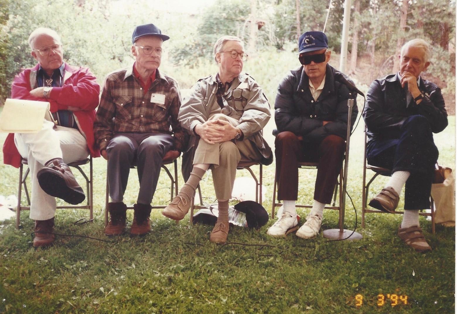 1994, a group of conservation luminaries gathered at the Craighead Institute in Missoula to celebrate the 30th anniversary of the Wilderness Act's passage. Bookending the conversation were Stewart Brandborg, far left, and David Brower, far right. Photo courtesy Larry Campbell 