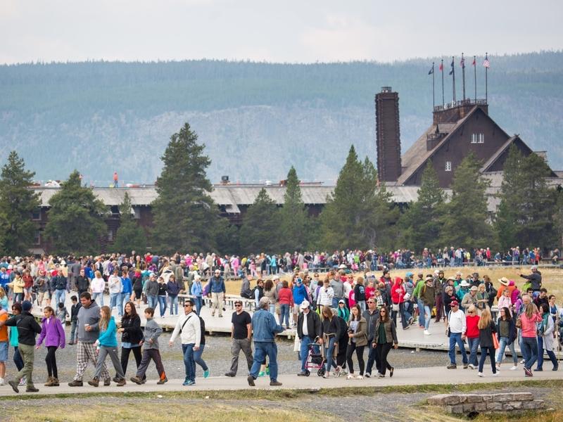 An eruption of masses at Old Faithful