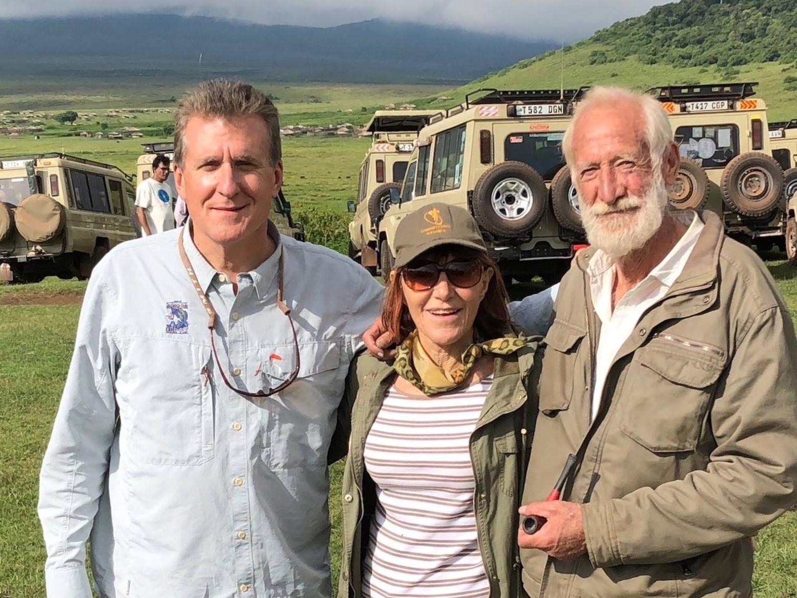 Mike Sutton, executive director of the Goldman Environmental Foundation, with Dr. Margaret Jacobsohn and Garth Owen-Smith in Africa. 
