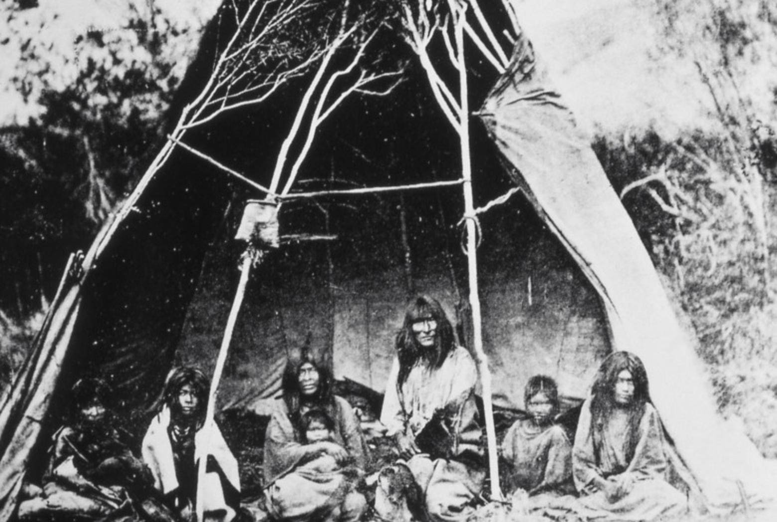 There are few, if any, photographs of the Eastern Shoshone inhabitants of Yellowstone known as the Sheepeaters (Tukudeka) that were there before it became a national park. Archeological evidence and oral stories speak to a long-lasting connection with lands that exist inside current park boundaries. This photo of a Tukudeka family was taken by William Henry Jackson in Idaho.