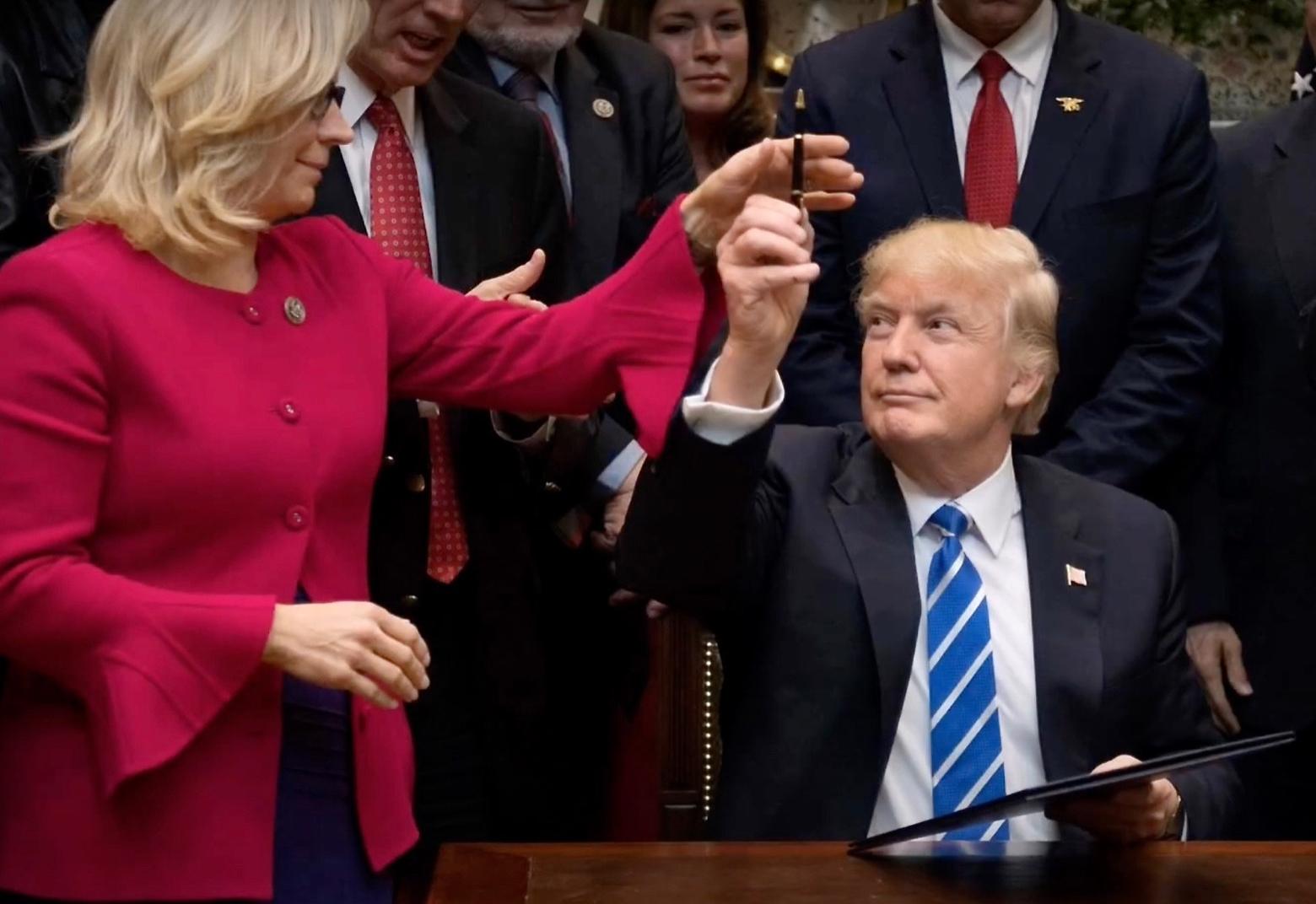 US Rep. Liz Cheney of Wyoming at a bill-signing event in The White House with President Donald Trump in 2017.  Photo courtesy whitehouse.gov/flckr