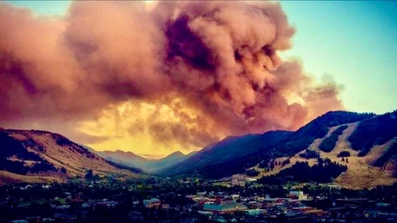 A wildfire erupts in the Gros Ventre Mountains near Jackson, Wyoming.  Photo courtesy Teton County, Wyoming