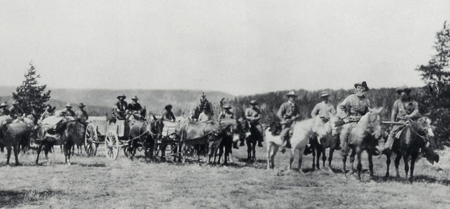 Yellowstone Superintendent P.W. Norris with the first wagon into the Upper Geyser Basin, 1878. Photo courtesy NPS