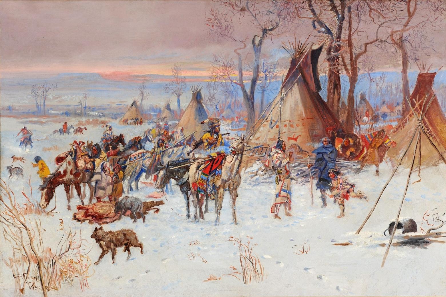 Charlie Russell's painting "Indian Hunters Return." "My grandfather owned a house in Lodge Grass, Montana," Morin says. "As far back as I can remember, there was a Charlie Russell painting hanging in the living room. It was 'Indian Hunters Return.'" Charles M. Russell, Oil, 1900, Montana Historical Society Mackay Collection, X1954.02.01
