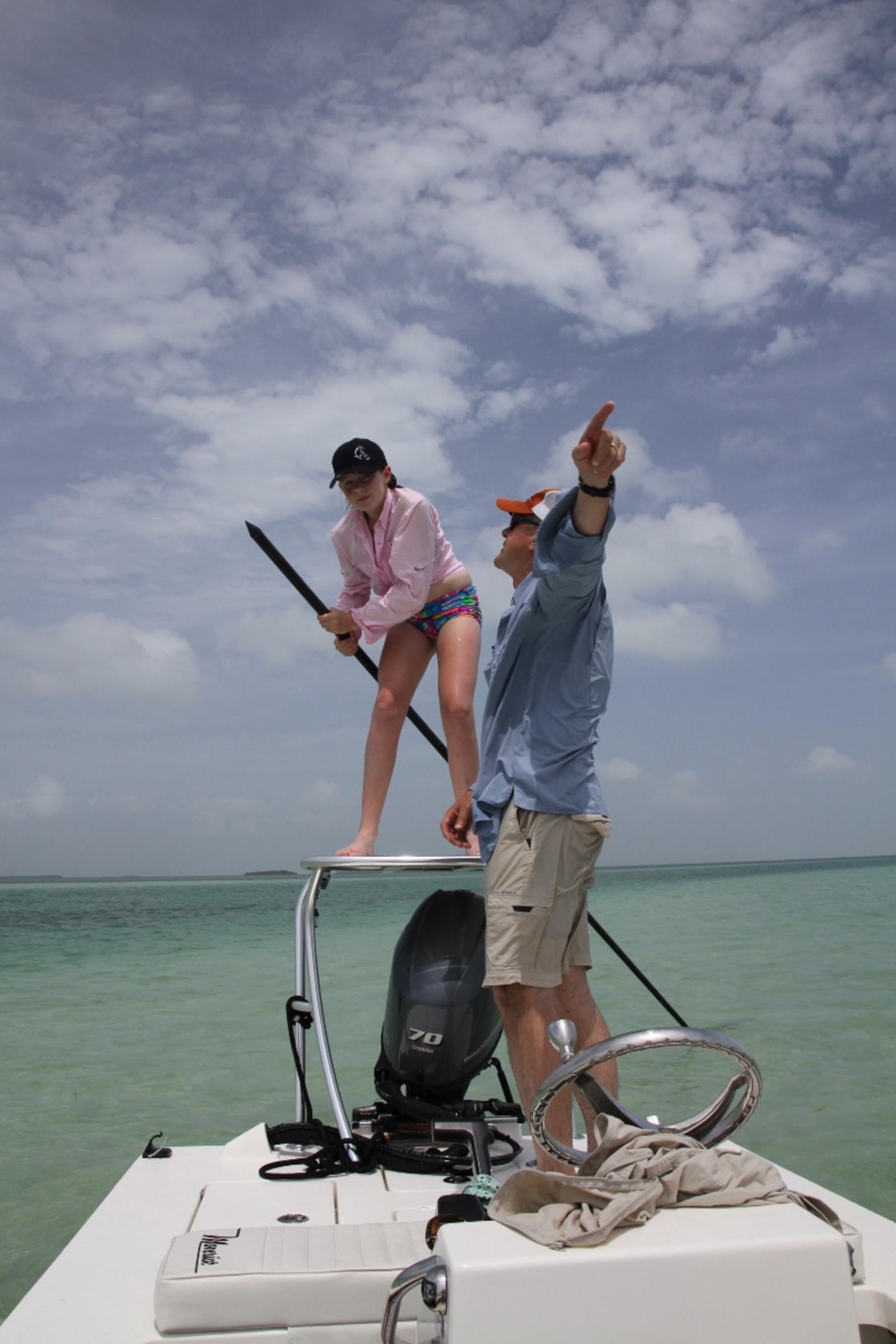 Marshall Cutchin and his daughter on the flats of Key West.