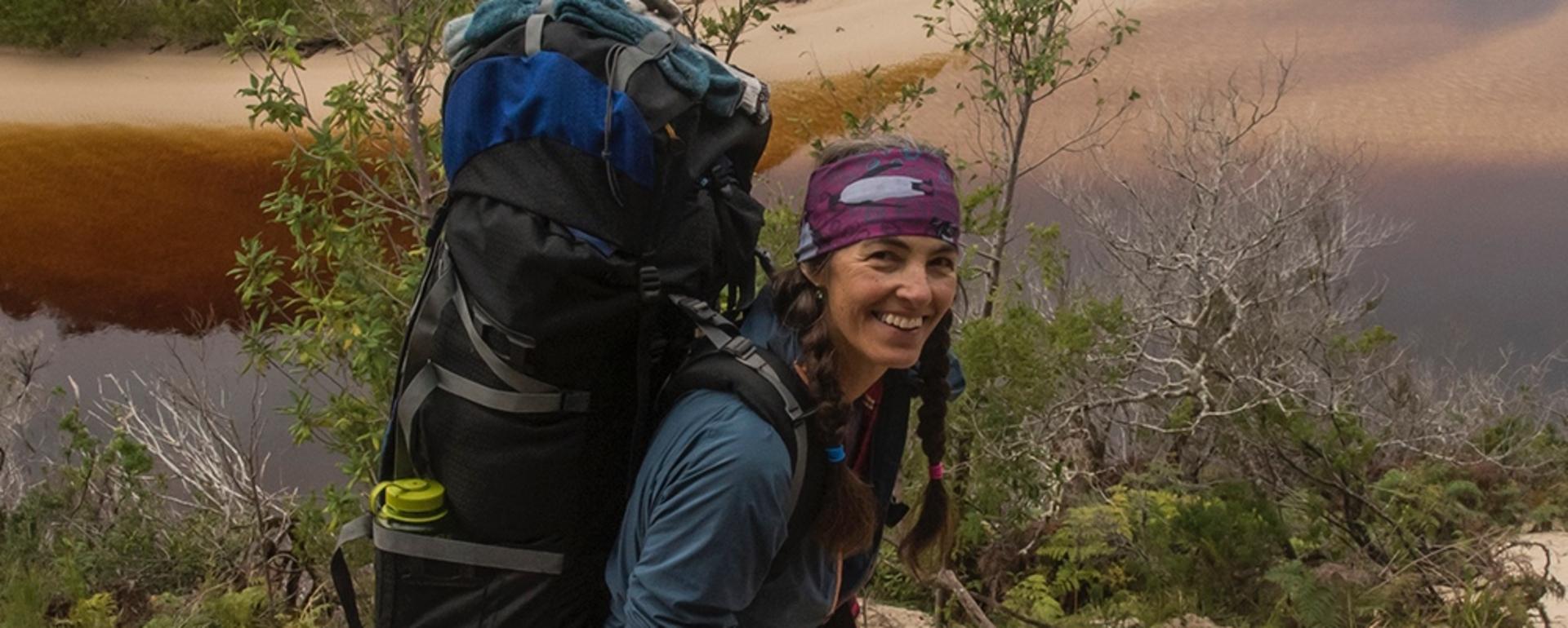 Artist Sue Cedarholm on a recent backpacking trek in Tasmania.