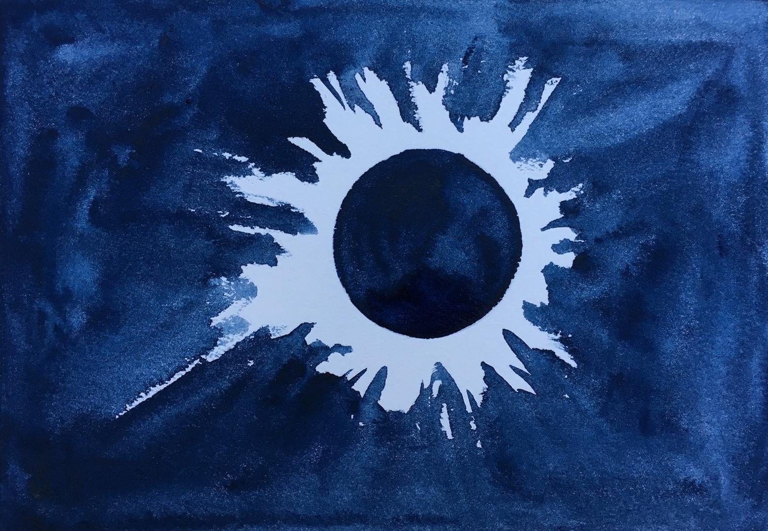 &quot;Totality,&quot; a watercolor painting of eclipse in Wyoming by Sue Cedarholm