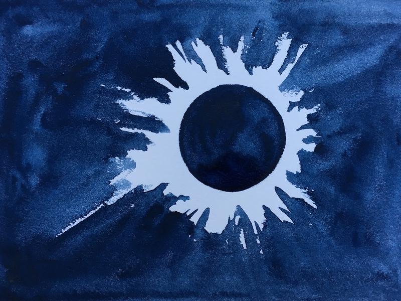 "Totality," a watercolor painting of eclipse in Wyoming by Sue Cedarholm