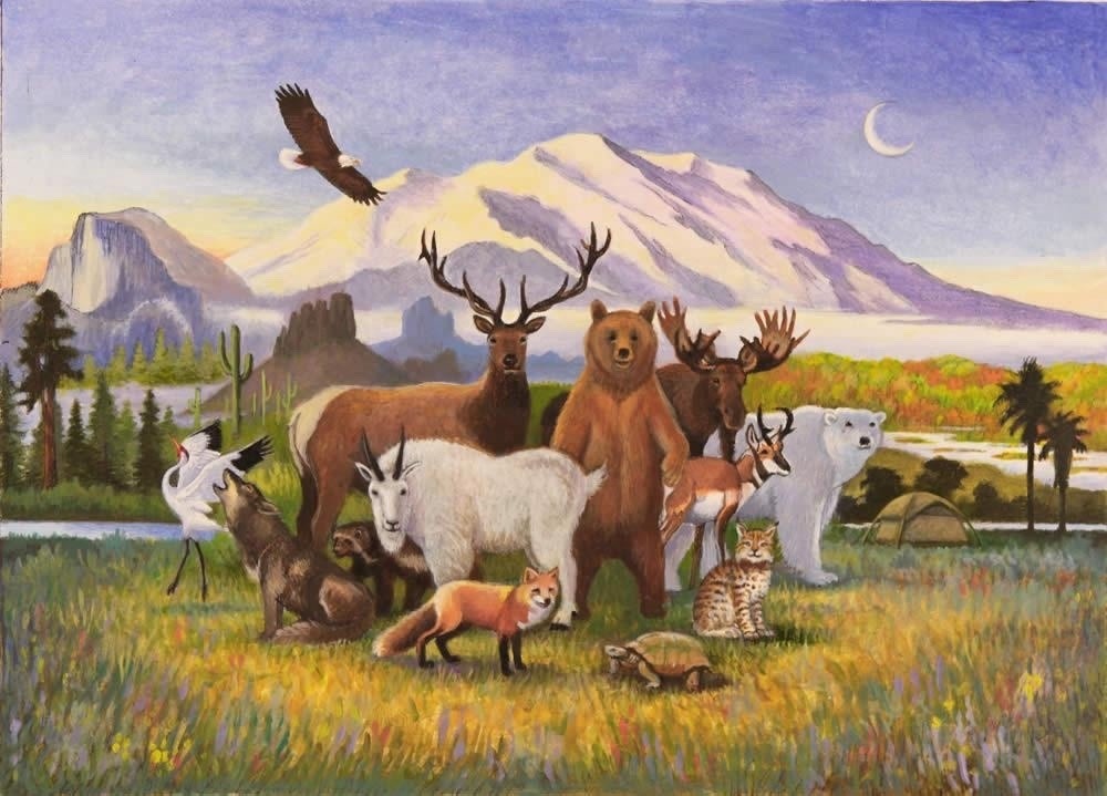Montana painter Monte Dolack's painting, A Peaceable Kingdom of Wilderness, featured on Wilderness Watch's 50th anniversary celebration for The Wilderness Act of 1964