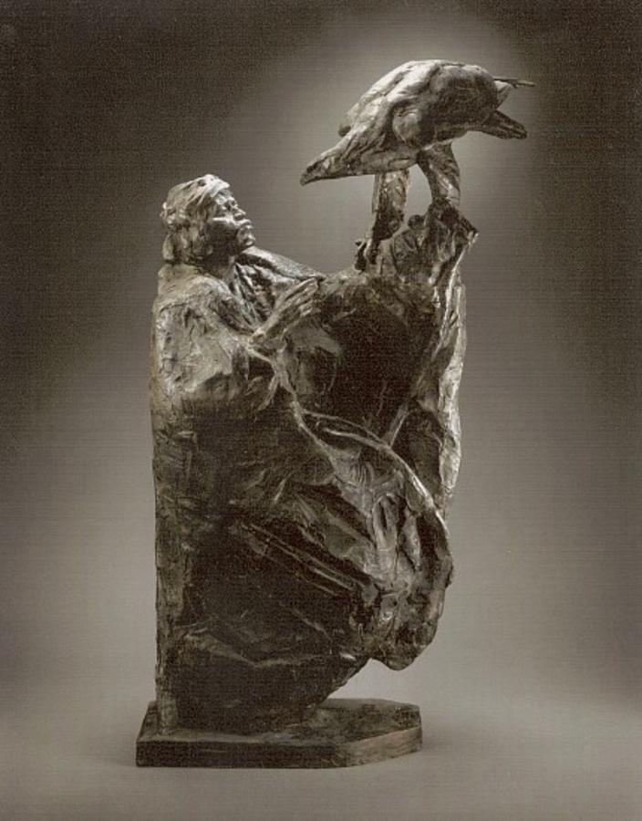 "Boy and the Eagle II", bronze, by George Carlson