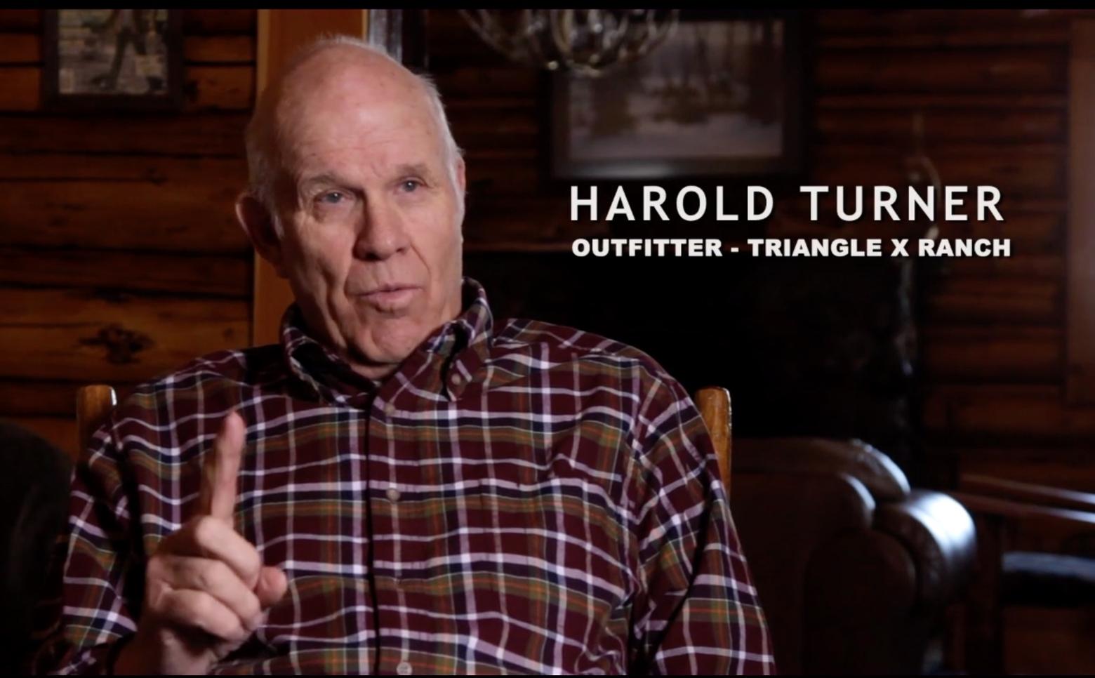 Screenshot of Jackson Hole outfitter and guide Harold Turner giving interview to filmmaker Danny Schmidt in his documentary Feeding The Problem. Mr. Turner vigorously opposes shutting down artificial feeding of elk.