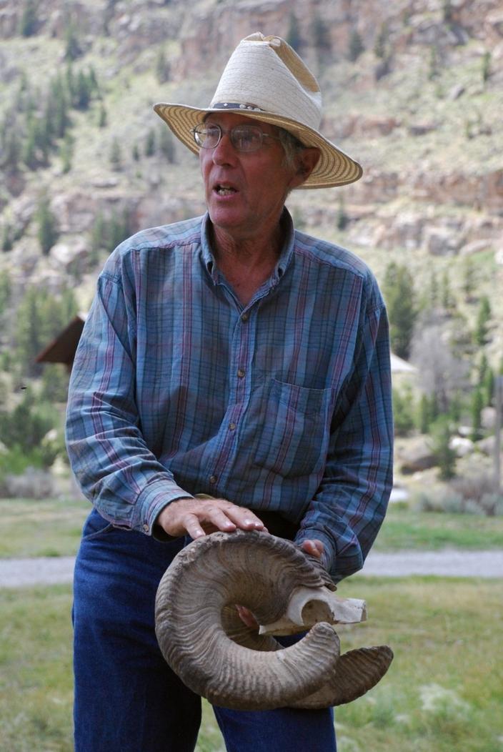 Author Tory Taylor holds the horns of a mountain sheep ram. Bighorns are synonymous with the Sheepeaters, a band of the Eastern Shoshone who roamed throughout the southern half of the Greater Yellowstone Ecosystem. 