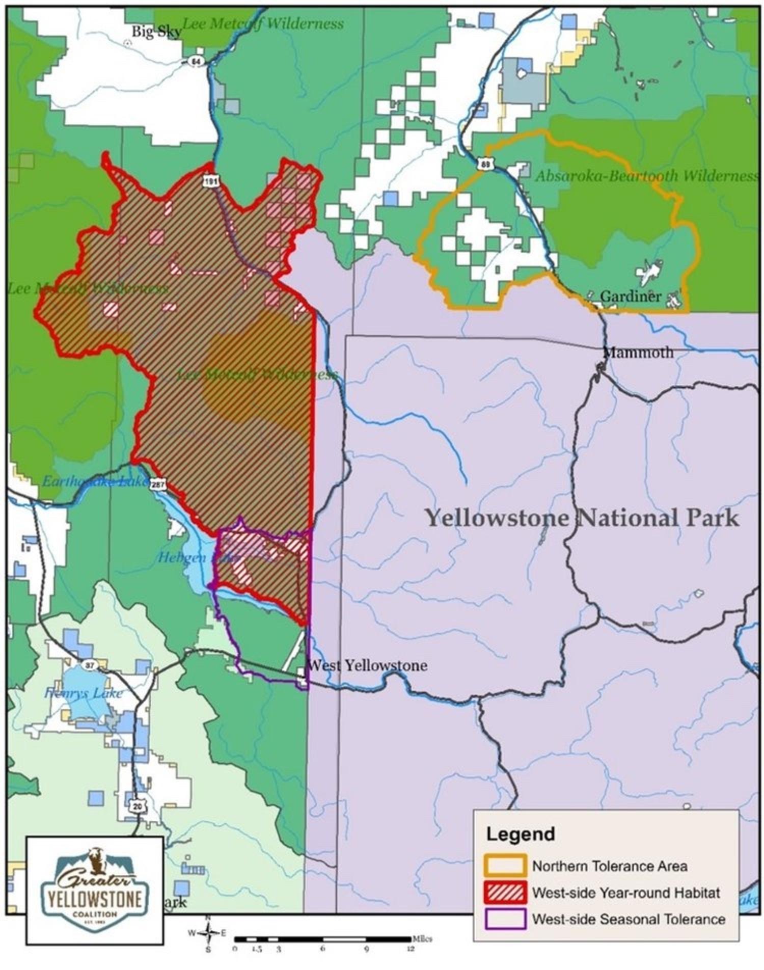 Map showing lands where state of Montana agreed to allow Yellowstone bison more room to roam outside the national park.  Unfortunately, says Phil Knight, the full promise of the deal hasn't been realized. Map courtesy Greater Yellowstone Coalition