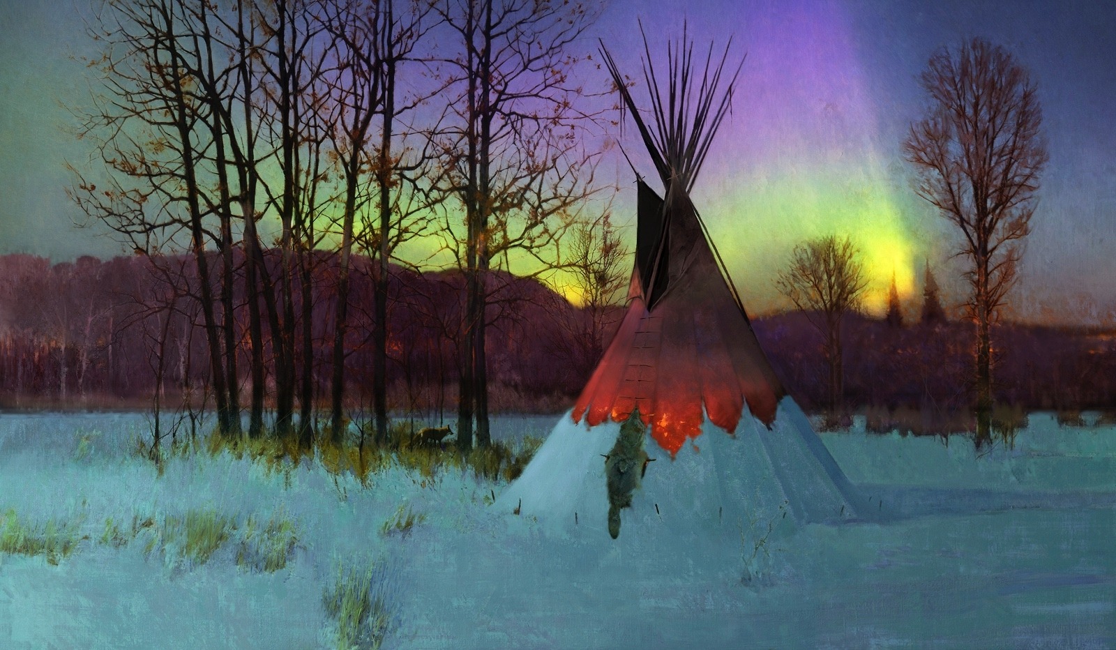 &quot;Hungry Fox Equinox,&quot; a painting by R. Tom Gilleon. &quot;During winter,&quot; Gilleon says, &quot;many plains tribes referred to the season as the time of the hungry moon.&quot; Painting used with the artist's permission. To see more of Gilleon's work, go to tomgilleon.com 