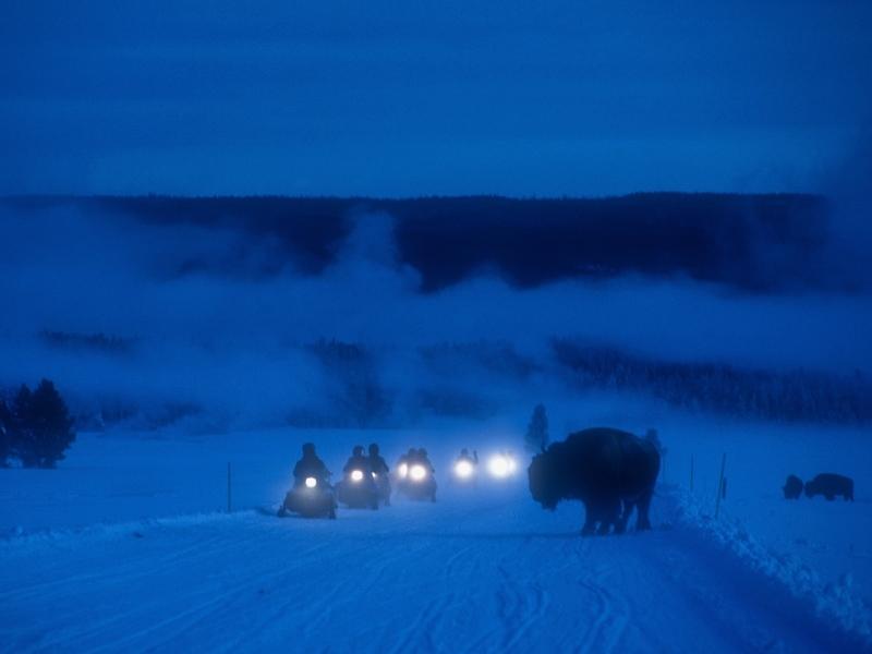 Snowmobilers in Yellowstone