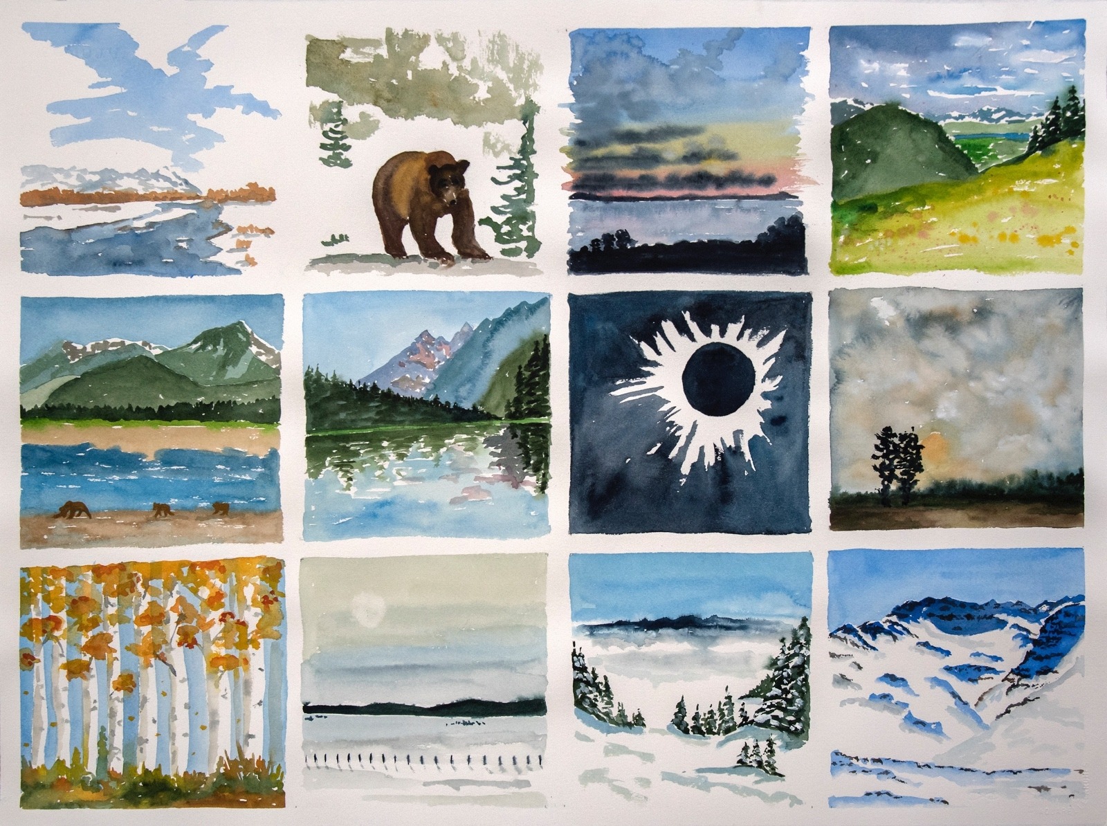 Sue Cedarholm's last watercolor: a composite of a remarkable year, painting every day for "Watercolor Diary"