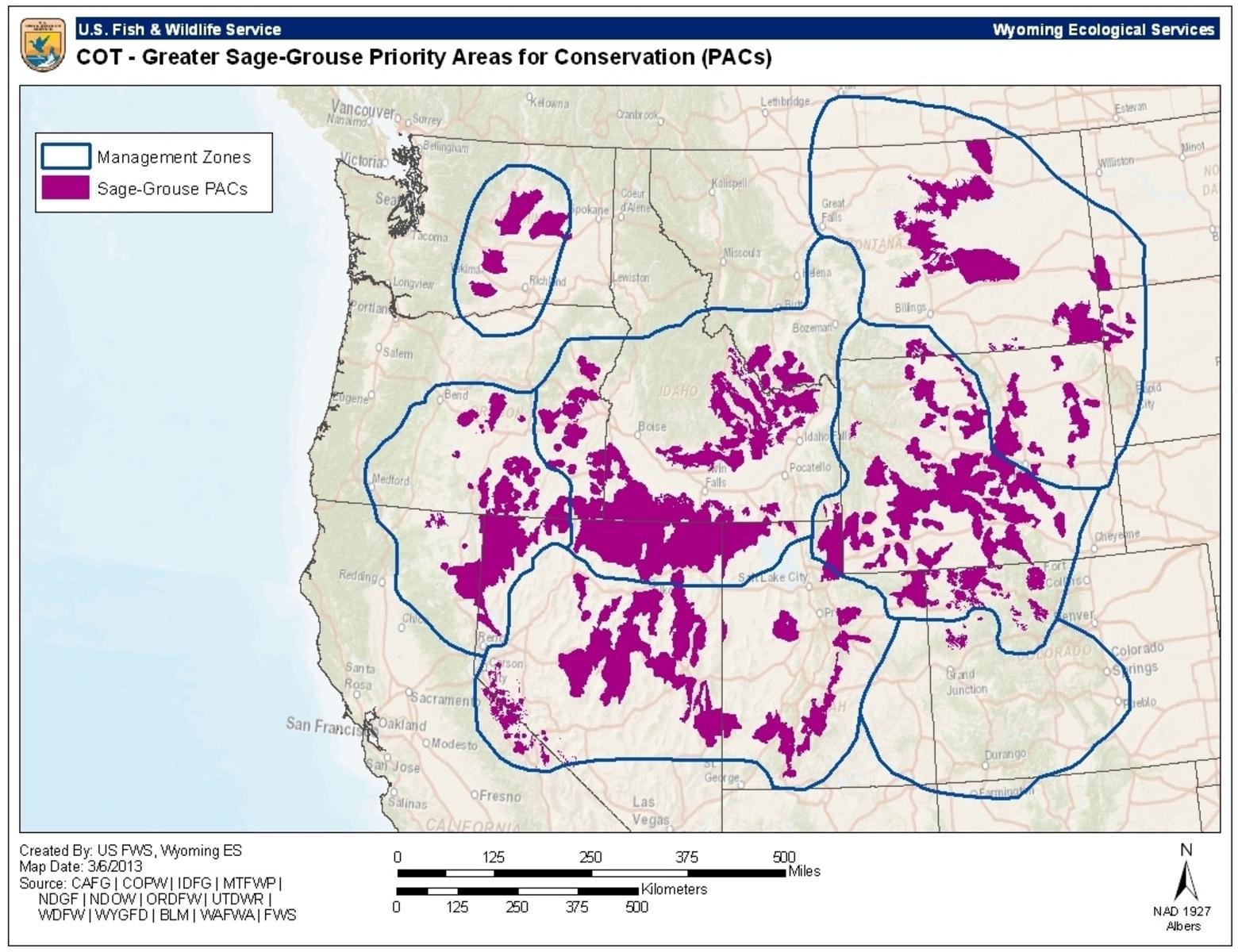 The last clusters of greater sage-grouse.  Map courtesy Fish and Wildlife Service/Enhancing Montana's Wildlife and Habitat (http://www.emwh.org)