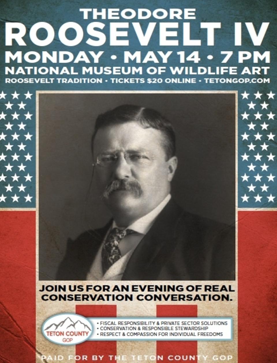 A poster advertising the 2018 talk by Ted Roosevelt in Jackson Hole