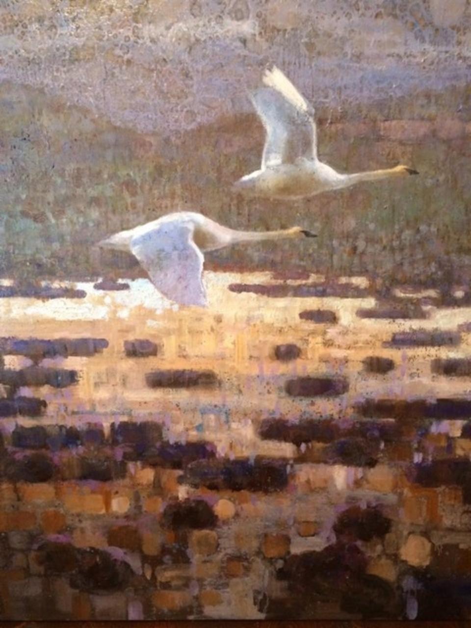 Trumpeter Swans, one of Ewoud deGroot's paintings of the Centennial while being an artist in residence at the Taft-Nicholson Center.