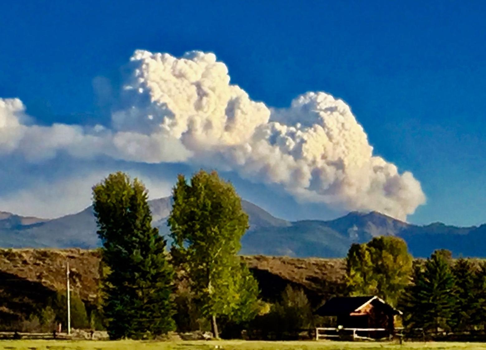 The first day in mid September that the Roosevelt Fire blew up south of Jackson.  The blaze, believe to have been caused by an unattended campfire, has burned 55 homes and cost millions to fight.  Photo by Todd Wilkinson