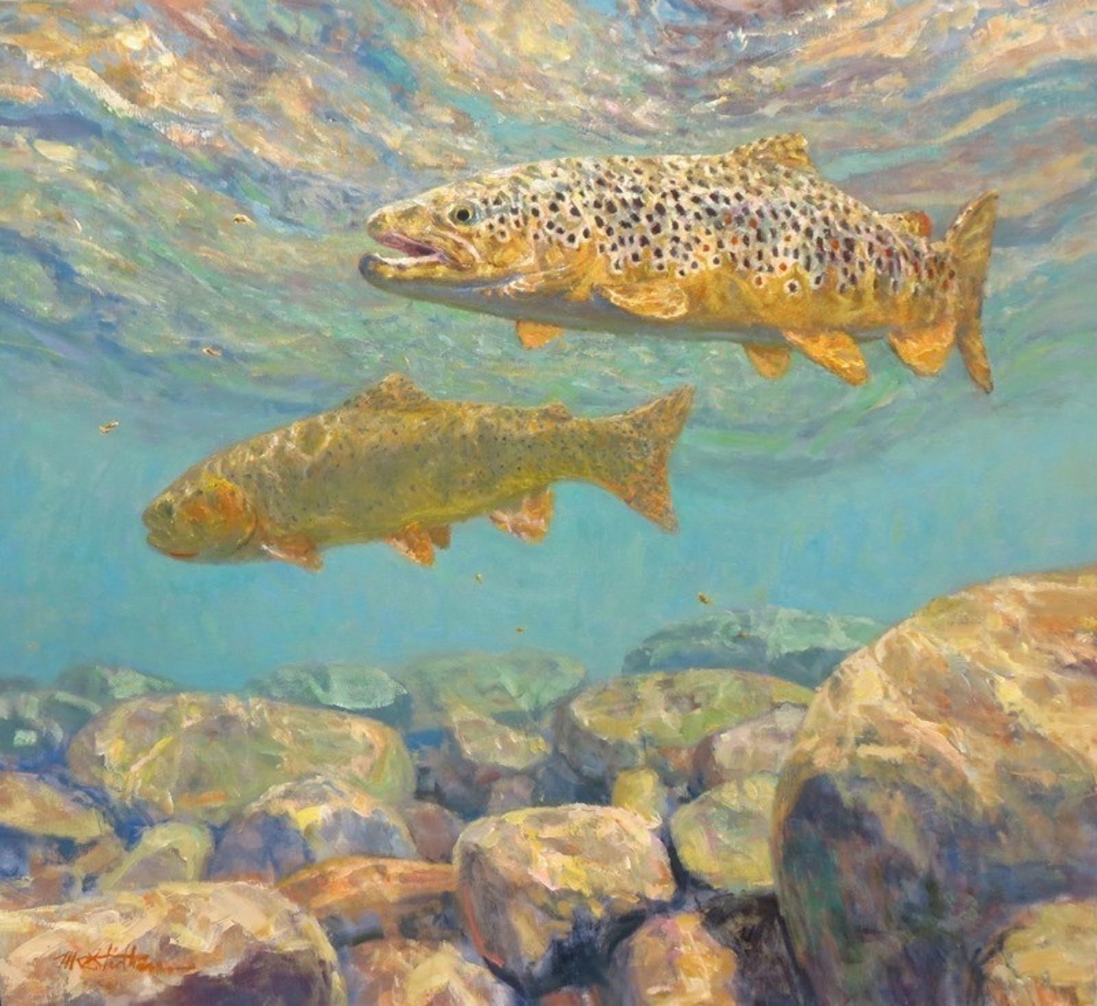 &quot;South Fork Gold&quot; by Utah artist and fly fisherman Michael Stidham. Stidham has been called one of &quot;the greatest fish-painter impressionists of his generation&quot; and his work is collected by avid anglers and non-anglers throughout the world. He has a special affinity, he says, for the waters of Greater Yellowstone Ecosystem, as evidenced by this reference to the South Fork of the Snake River in eastern Idaho. 