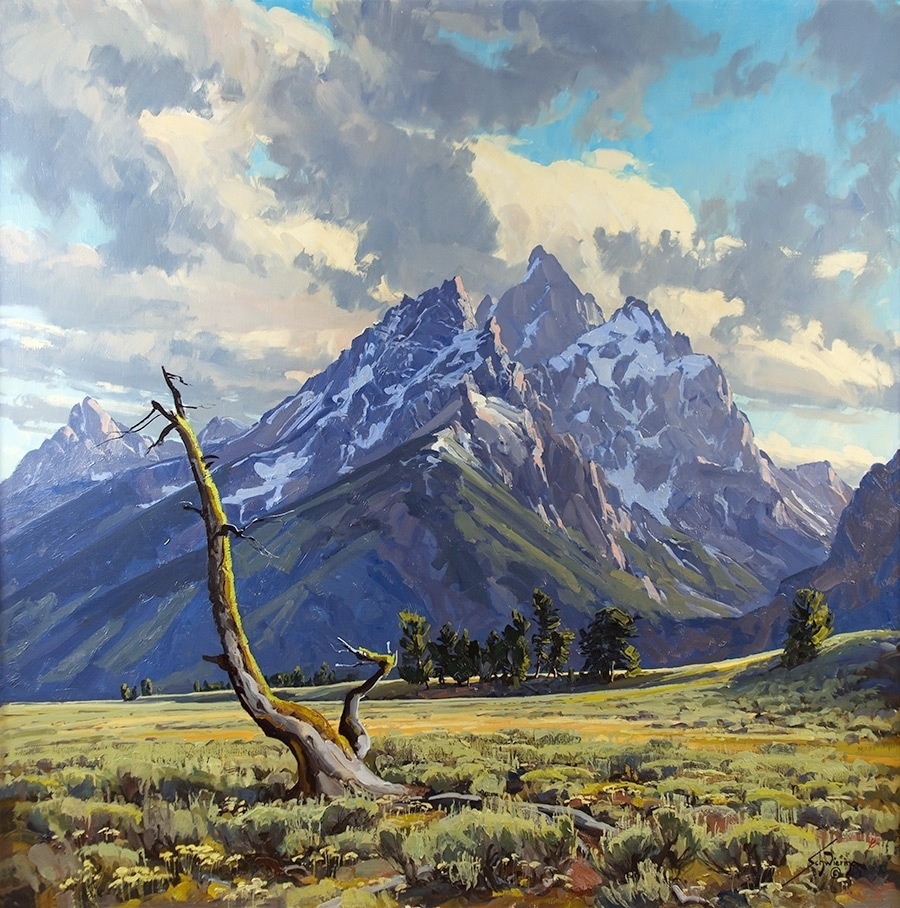 &quot;Cathedral In the Sky&quot; by Conrad Schwiering. The Tetons have been photographed and painted a zillion times but no one featured them more prolifically on the easel than Jackson Hole artist Schwiering. He studied them in every season. 