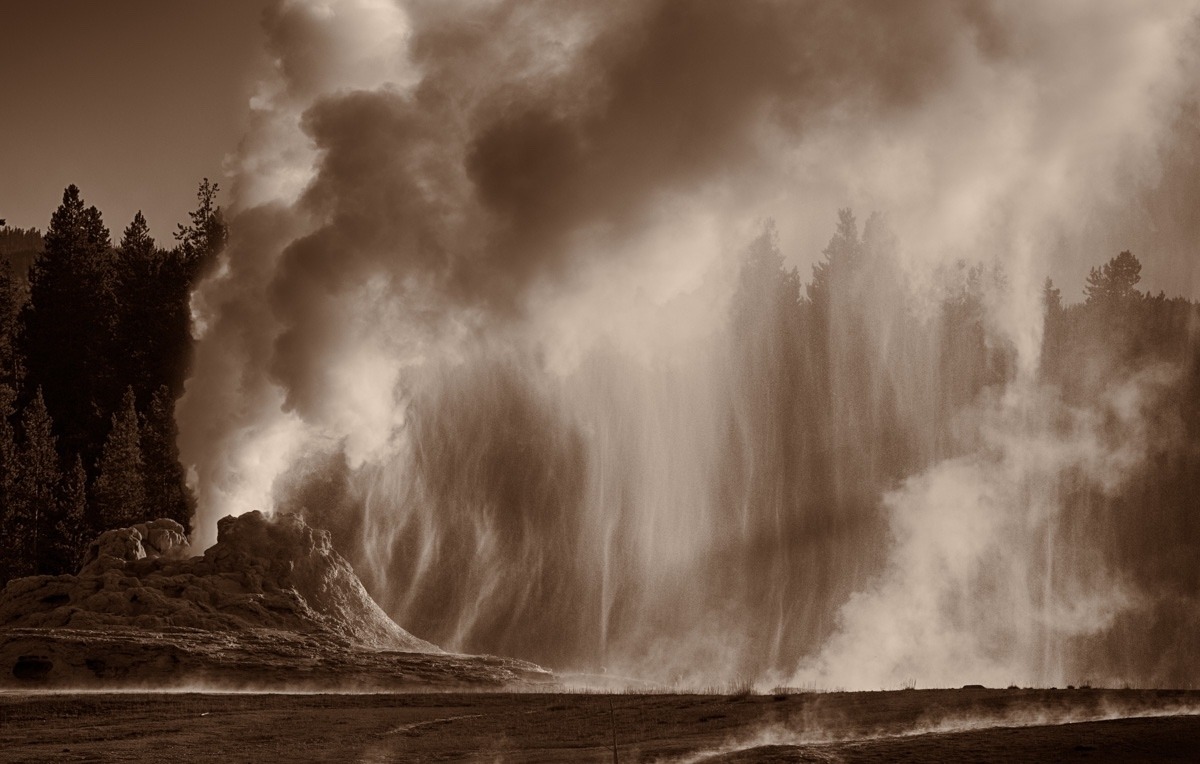 &quot;Castle Geyser Geysering,&quot; a photograph by the late David Joseph Swift (Oct. 13, 1948-Jan. 16, 2018) of one of Yellowstone's famous geysers. Swift was more than a great photographer—skilled, perceptive and sensitive with all subjects, nature or human, he connected people. A longtime resident of Jackson Hole, he also was one of Mountain Journal's inaugural columnists. 