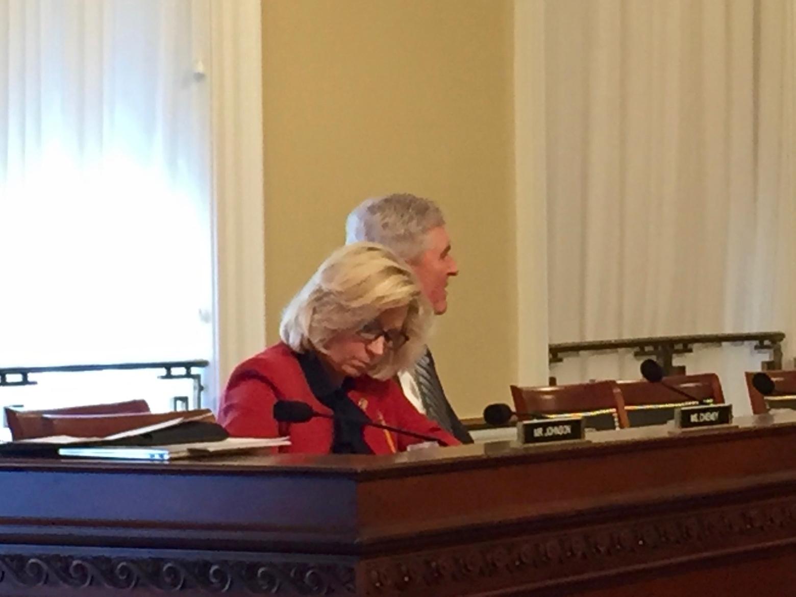 U.S. Rep. Liz Cheney of Wyoming, a resident of the Greater Yellowstone community of Wilson, looked over notes last week while preparing for the start of the House Resources Committee's first meeting in 2019, with the first topic involving a debate over whether God should be invoked when witnesses swear an oath to truthfulness. Photo by Todd Wilkinson