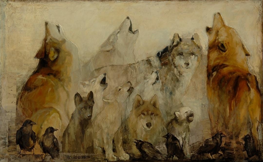 &quot;Howling 101&quot; by Mary Roberson. Airy and empyreal, Roberson's painting style blends her reverence for the natural history of fellow sentient creatures and a feel that seems to emanate out of the Renaissance. This painter from Idaho, who draws inspiration from the Greater Yellowstone Ecosystem, invites us to bask in the ethereal light. If only her works came with a soundtrack, we could hear the chorus of lobos. Check our her work at maryroberson.com