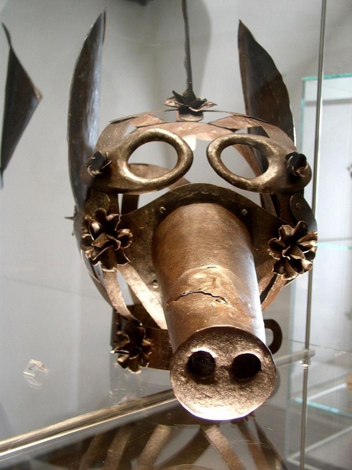 A medieval &quot;schandmaske,&quot; or &quot;mask of shame,&quot; in the Fortress Museum, Salzburg, Austria. Photo courtesy Wikimedia Commons