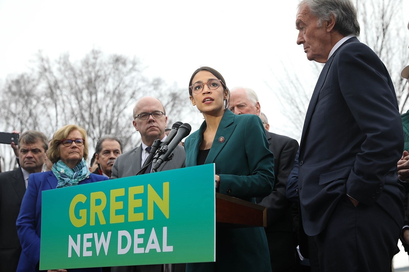 U.S. Rep. Alexandria Ocasio-Cortez joins other Democrats in early 2019 in rolling out details of the proposed Green New Deal.  Photo courtesy  US Senate Democrats/WikiMedia Commons