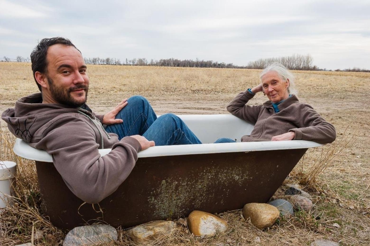 Mangelsen took this photograph of rocker Dave Matthews and Jane Goodall during a trip to Nebraska watching the wondrous spring migration of sandhill cranes along the Platte River.  The three share a mutual passion for conservation and Mangelsen counts Goodall as one of his closest friends.  Goodall, Mangelsen and Matthews are all readers of Mountain Journal. Photo courtesy Thomas D. Mangelsen