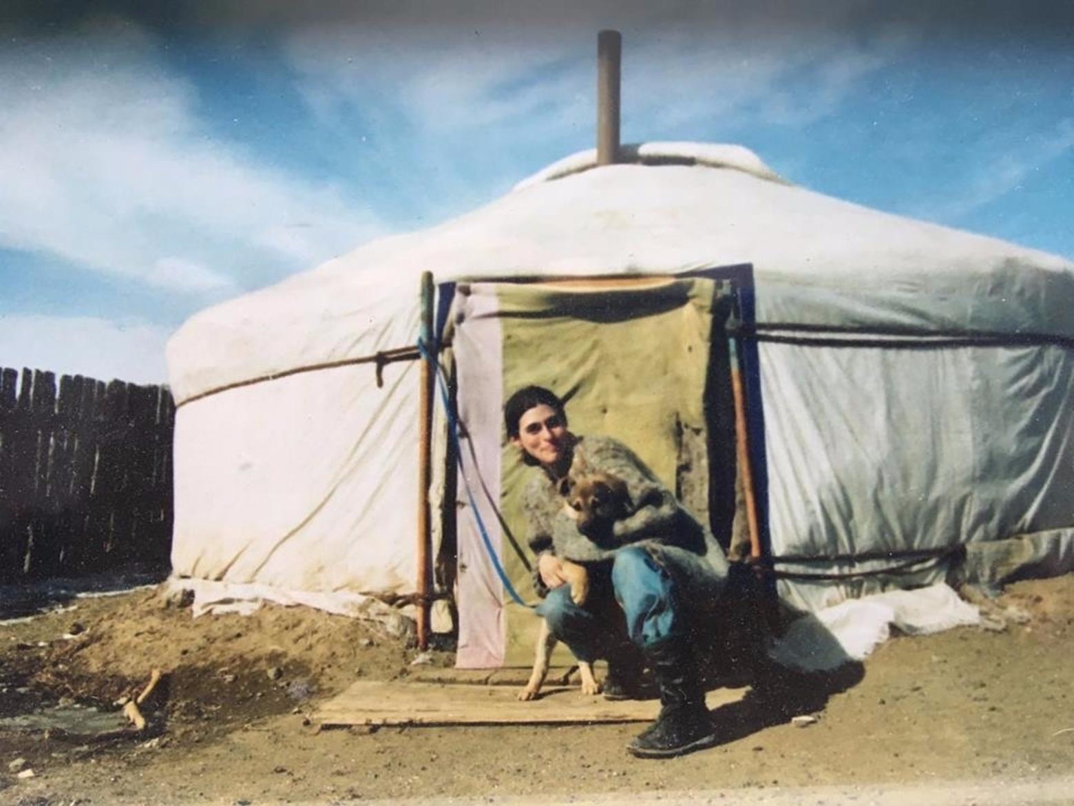 Watters outside a Mongolian ger almost 20 years ago. Photo courtesy Rebecca Watters
