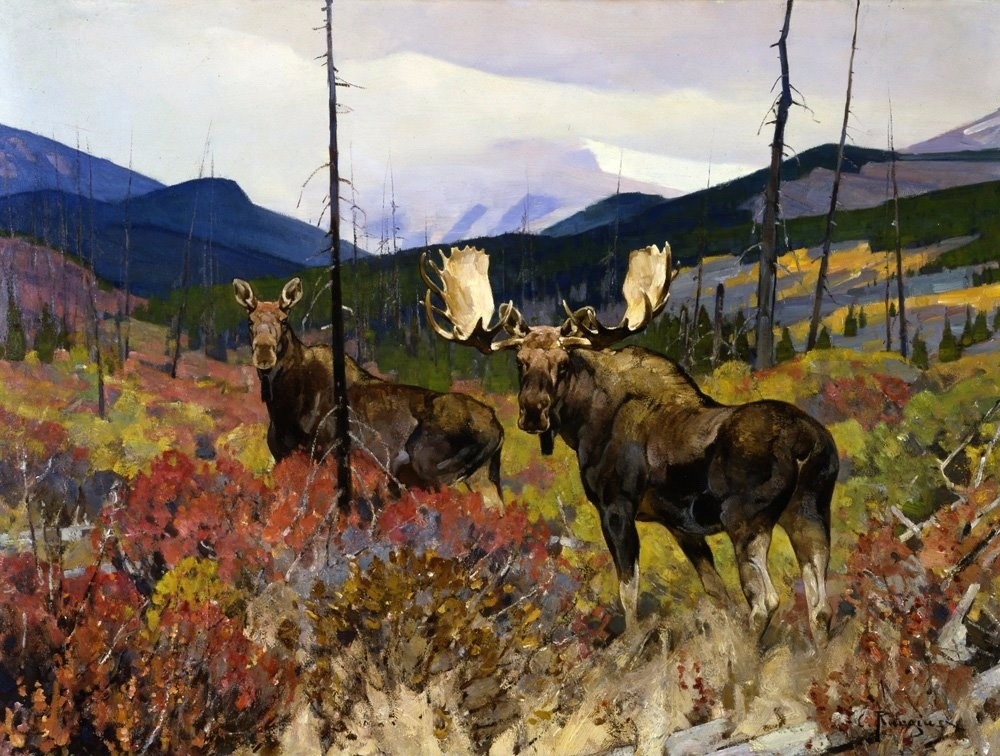 &quot;Upper Ram River Valley&quot; (1935) by Carl Rungius, widely considered the most talented painter of large North American animals. The National Museum of Wildlife Art in Jackson Hole is currently celebrating Rungius' 150th birthday with a special exhibition. The museum holds the second largest public collection of Rungius works in the world.  This work resides in permanent collection of Whyte Museum, Banff, Alberta, Canada.