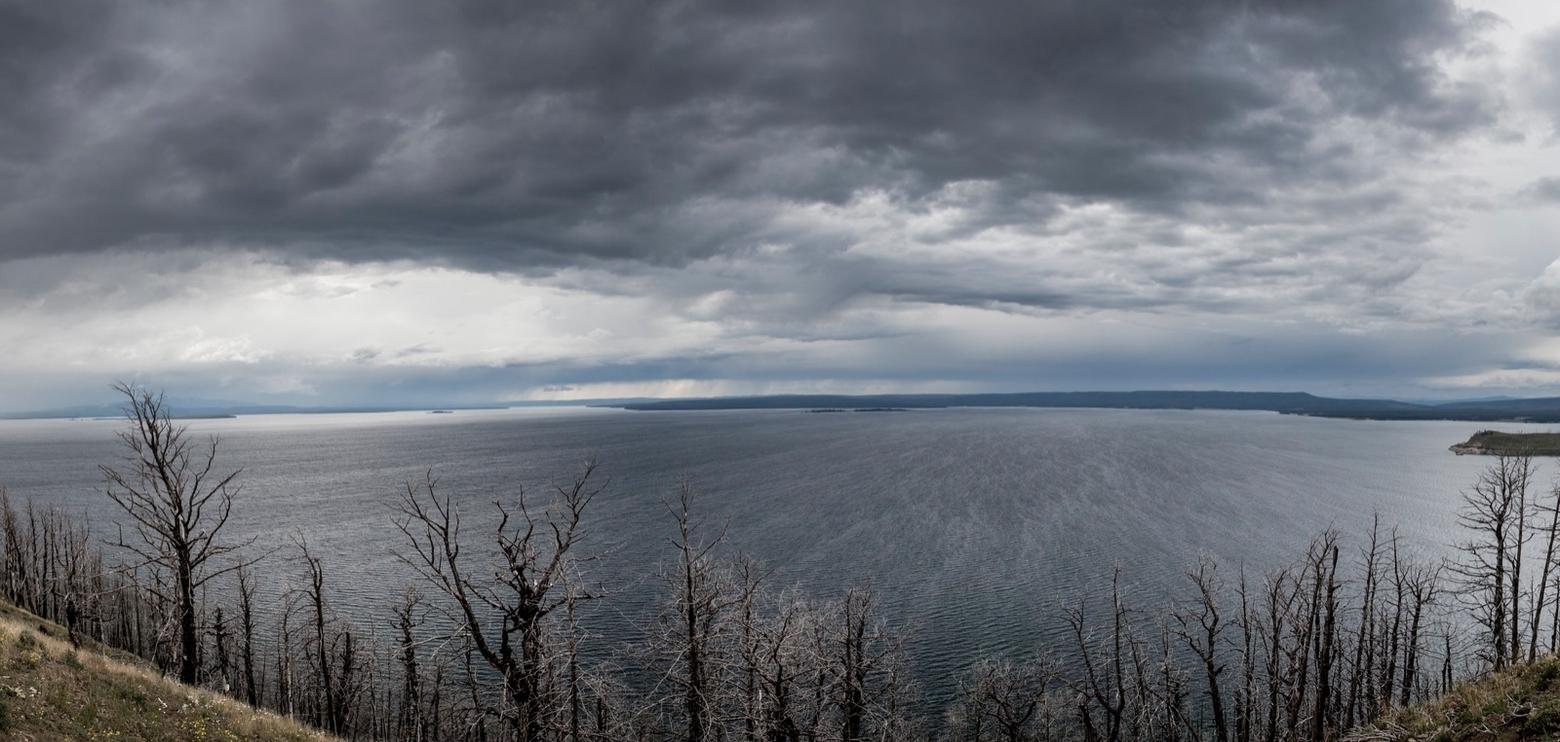 One of Yochim's favorite frontcountry places is any spot around Yellowstone Lake. This view of the moody, ever-changing liquid heart of Yellowstone, taken from Lake Butte Overlook, explains why. Photo courtesy Neal Herbert/NPS