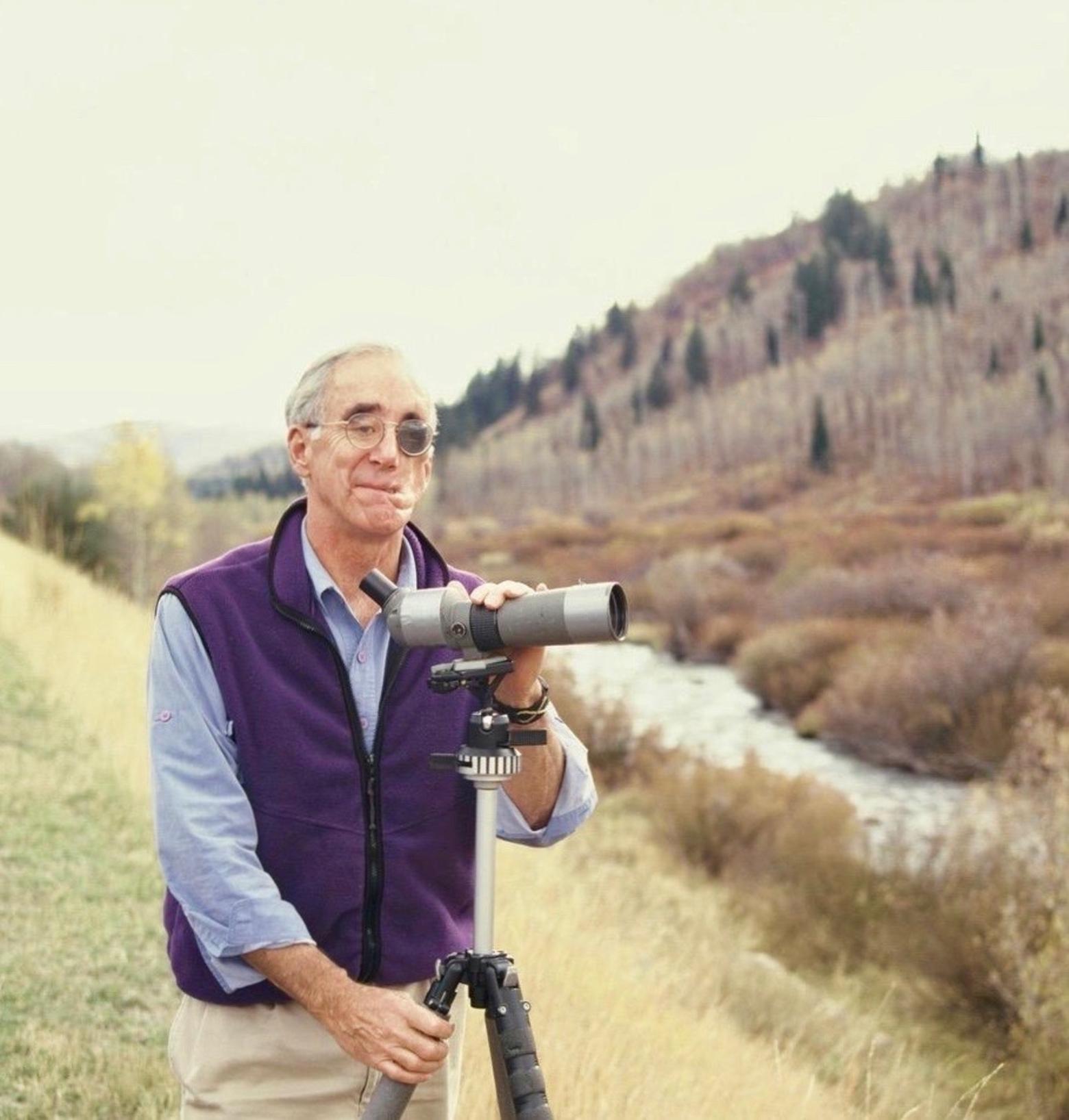 Gilbert, even at 82, still goes spying for grizzlies whenever he visits Greater Yellowstone.  Grizzlies need space and places that can support grizzlies support many other species, he notes.  On landscapes there are lots of places where people can go but only a relative few where grizzlies can persist. Photo courtesy Barrie Gilbert