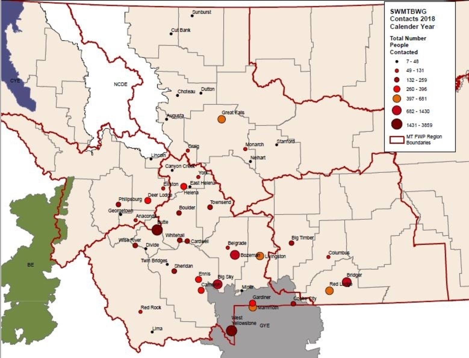 For newcomers, visitors and old timers, bear safety training courses have become a popular offering in communities throughout the northern Rockies. The graphic above shows how many people Oyler and colleagues reached in 2018 alone.