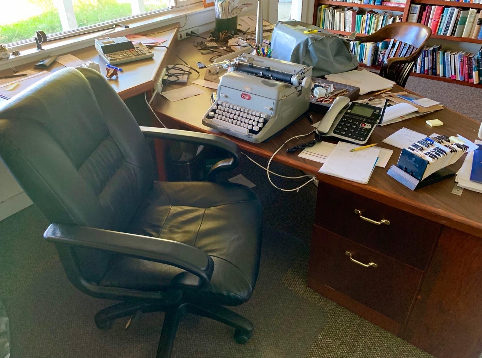 Doig's desk, where he completed five books in eight years, battling through pain, the effects of medicines and a bone marrow transplant.  All this and yet critics say these final works contain passages that are among the most incisive and moving of his four-decade long career.  Photo by Todd Wilkinson