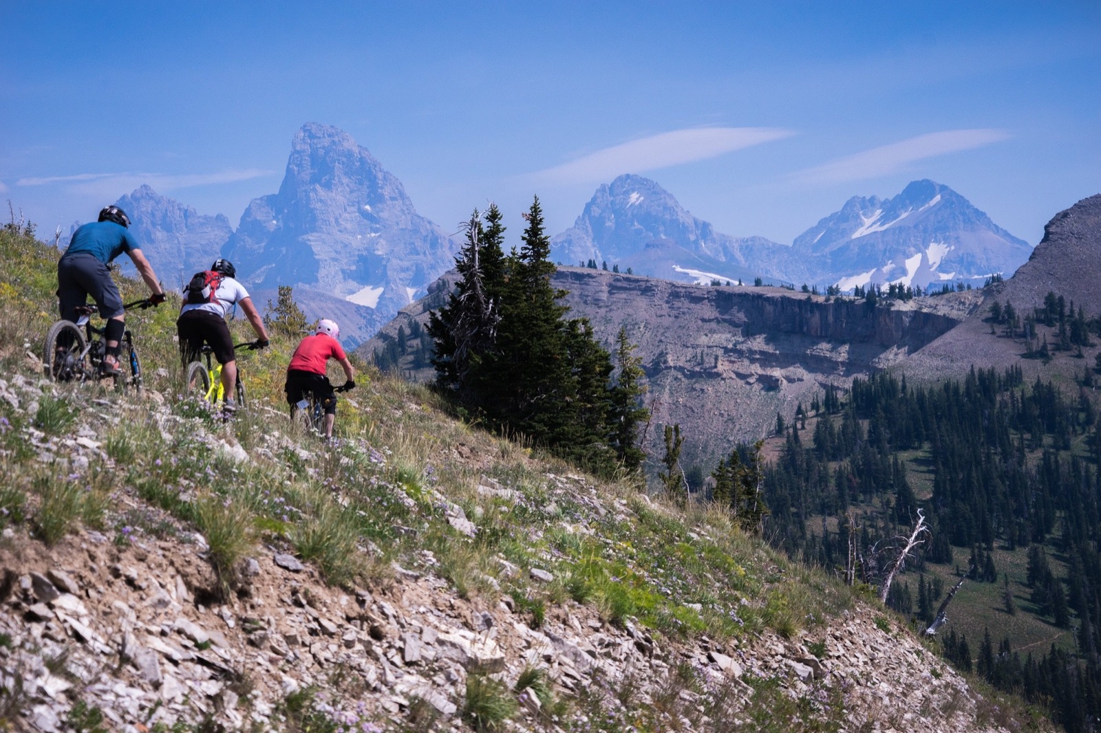 Among the most spectacular rides for mountain bikers in Greater Yellowstone can be found near the summit of Grand Targhee Ski Resort. It is located along the west side of the Tetons on the Caribou-National Forest near Alta, Wyoming.  Photo by Nate Lowe/US Forest Service