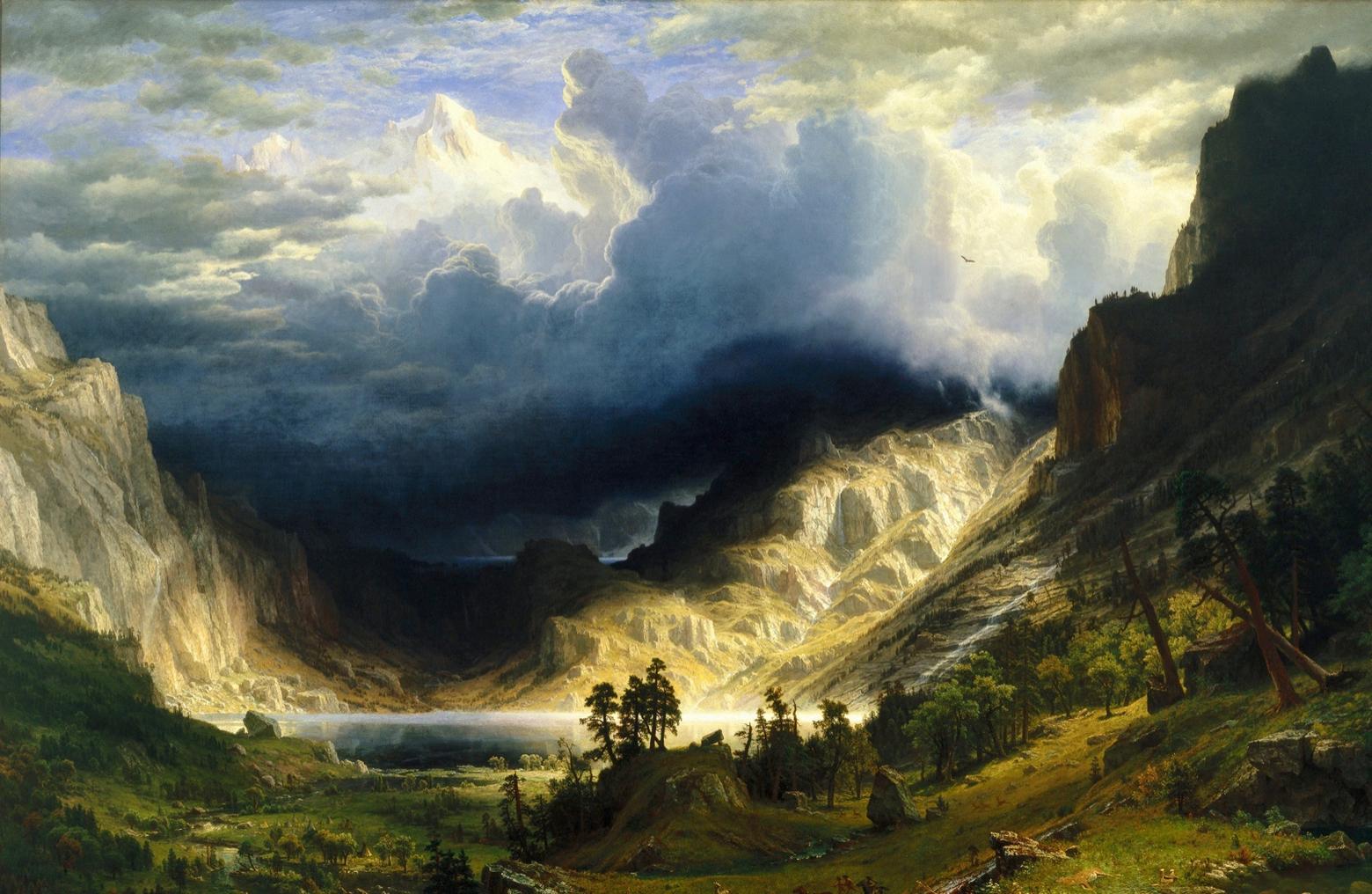 One of Albert Bierstadt's masterworks "Among Sierra Nevada in California."  The painting speaks to both the allure and eternal mystery of the high mountains.