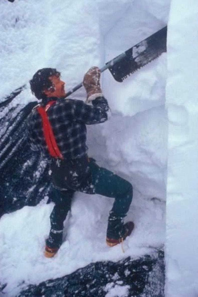 Fuller in his younger years removing slabs of snow from park rooftops. 