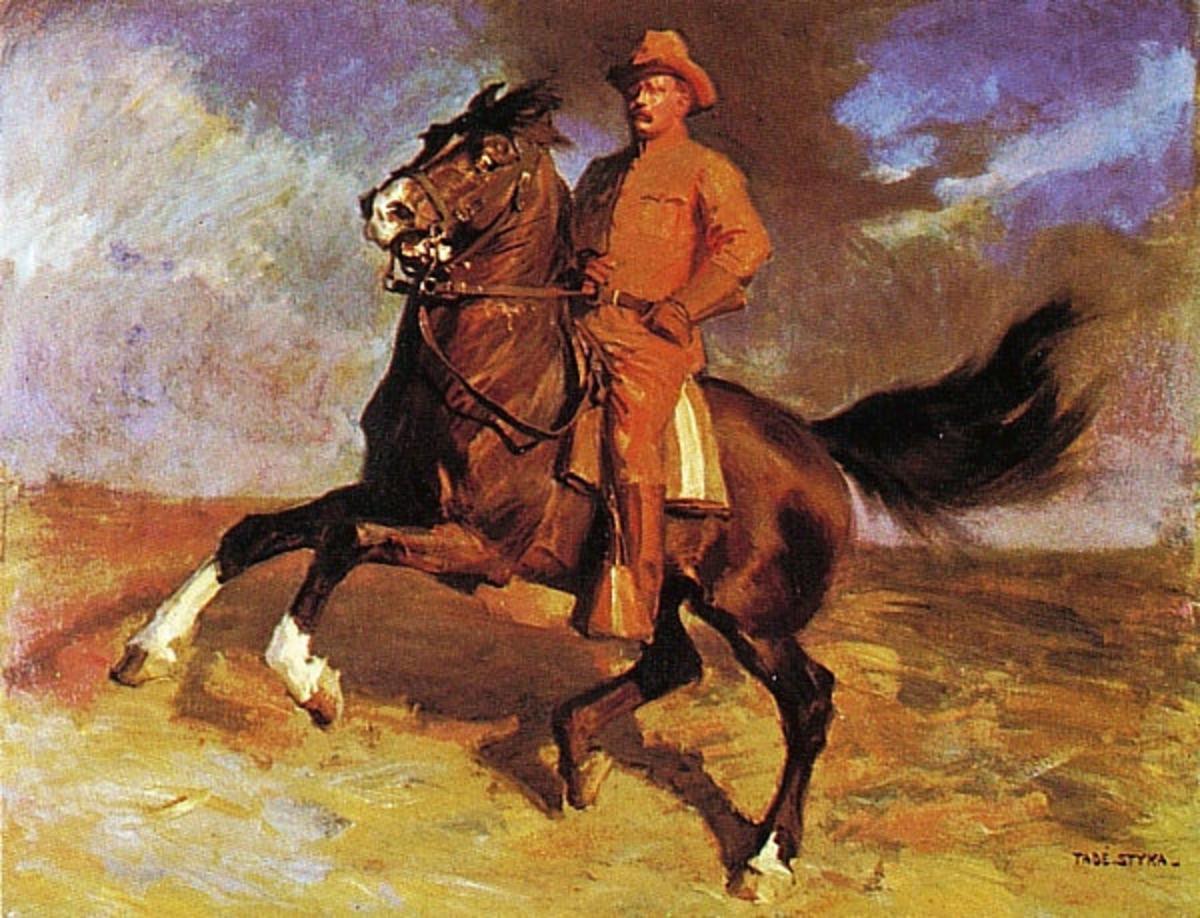 Theodore Roosevelt, the rough rider, is featured in this painting by Tade Styka that is in the White House. President Trump considers himself an environmental president like Roosevelt but what would TR make of him?  