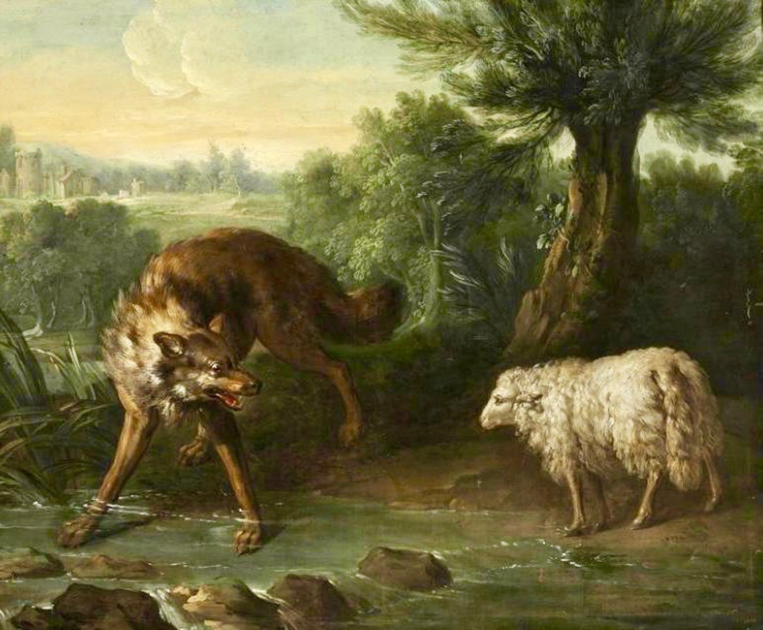 Wolves were exterminated in England hundreds of years ago. The last wolves found in the rugged and remote Scottish Highlands were killed off by sport hunters and as forms of predator control to protect livestock.  Painting of wolf and sheep in Europe by Jean-Baptiste Oudry