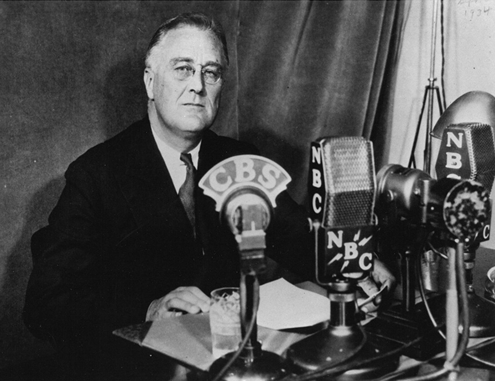President Franklin Delano Roosevelt appearing during one of his fireside chats. 