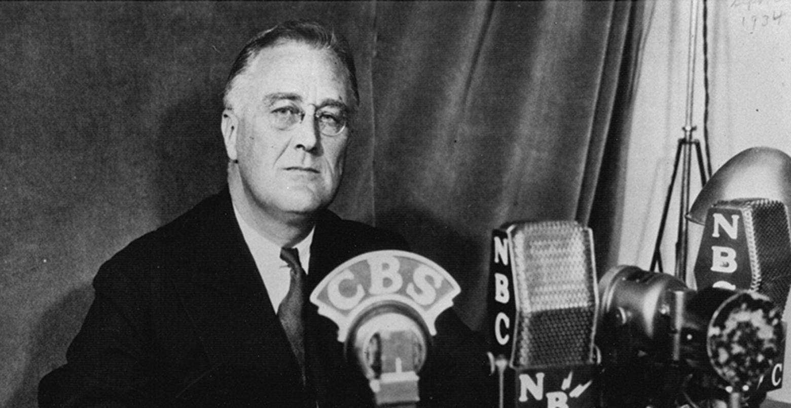 President Franklin Delano Roosevelt appearing during one of his fireside chats. 