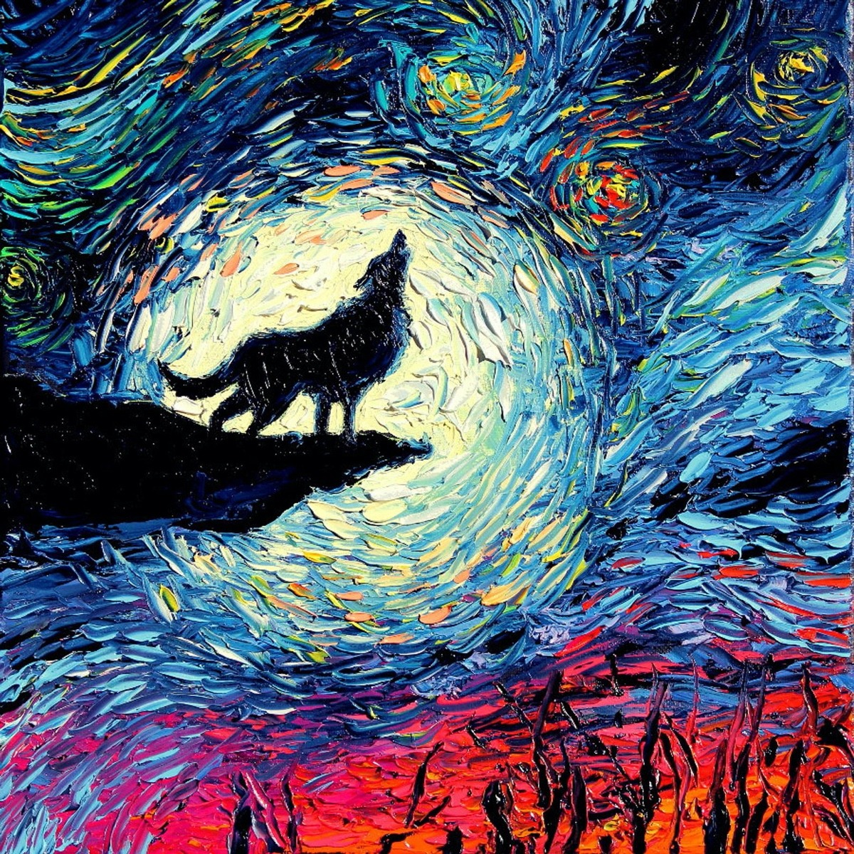 "Van Gogh Never Howled At The Moon," a painting by Aja. (check out more of Aja's work at www.sagittariusgallery.com)